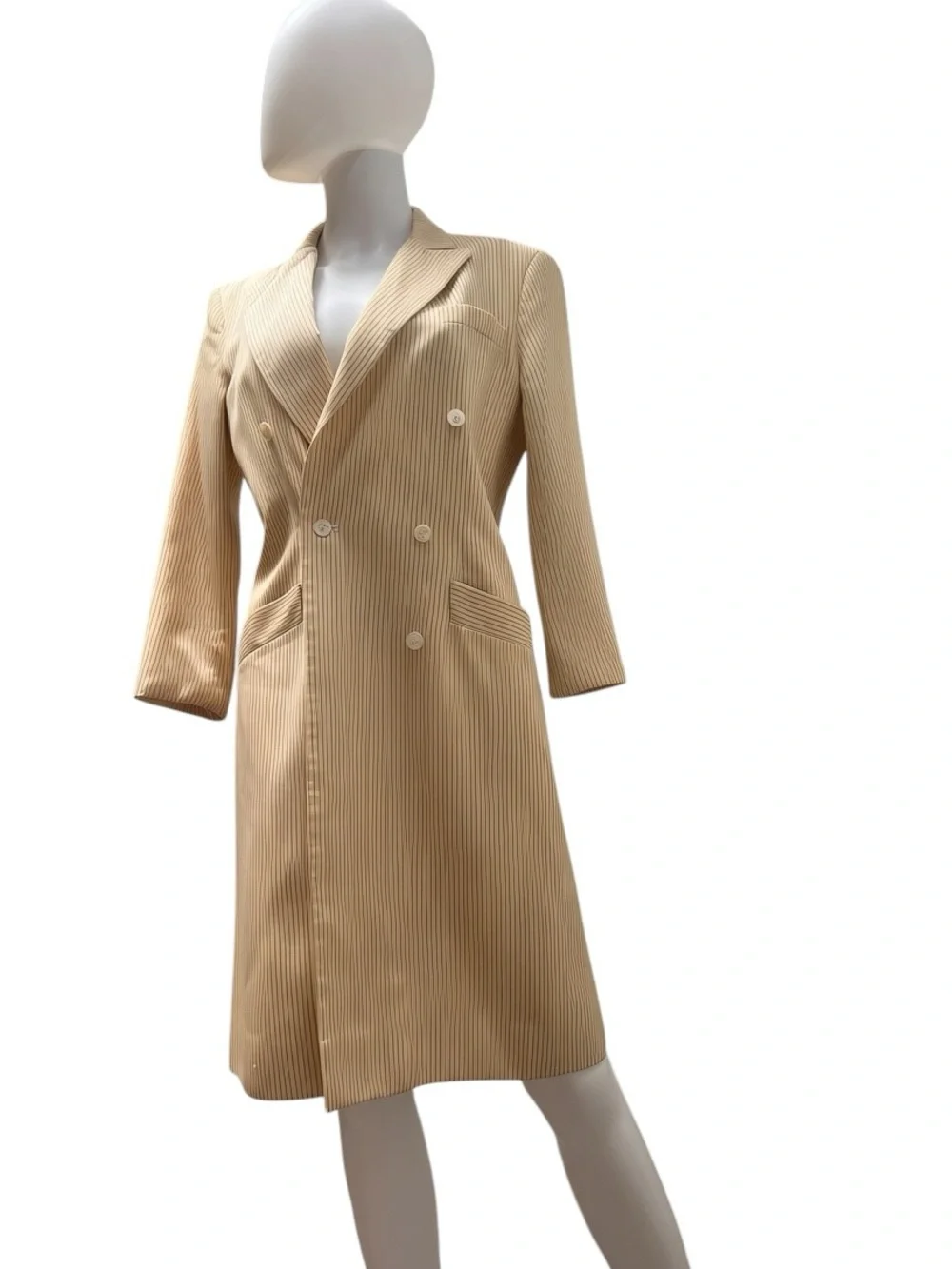 Vtg Christian Dior Yellow Pinstripe Suit Jacket/ Coat/Dress/Blazer. Sz 8. Wool.